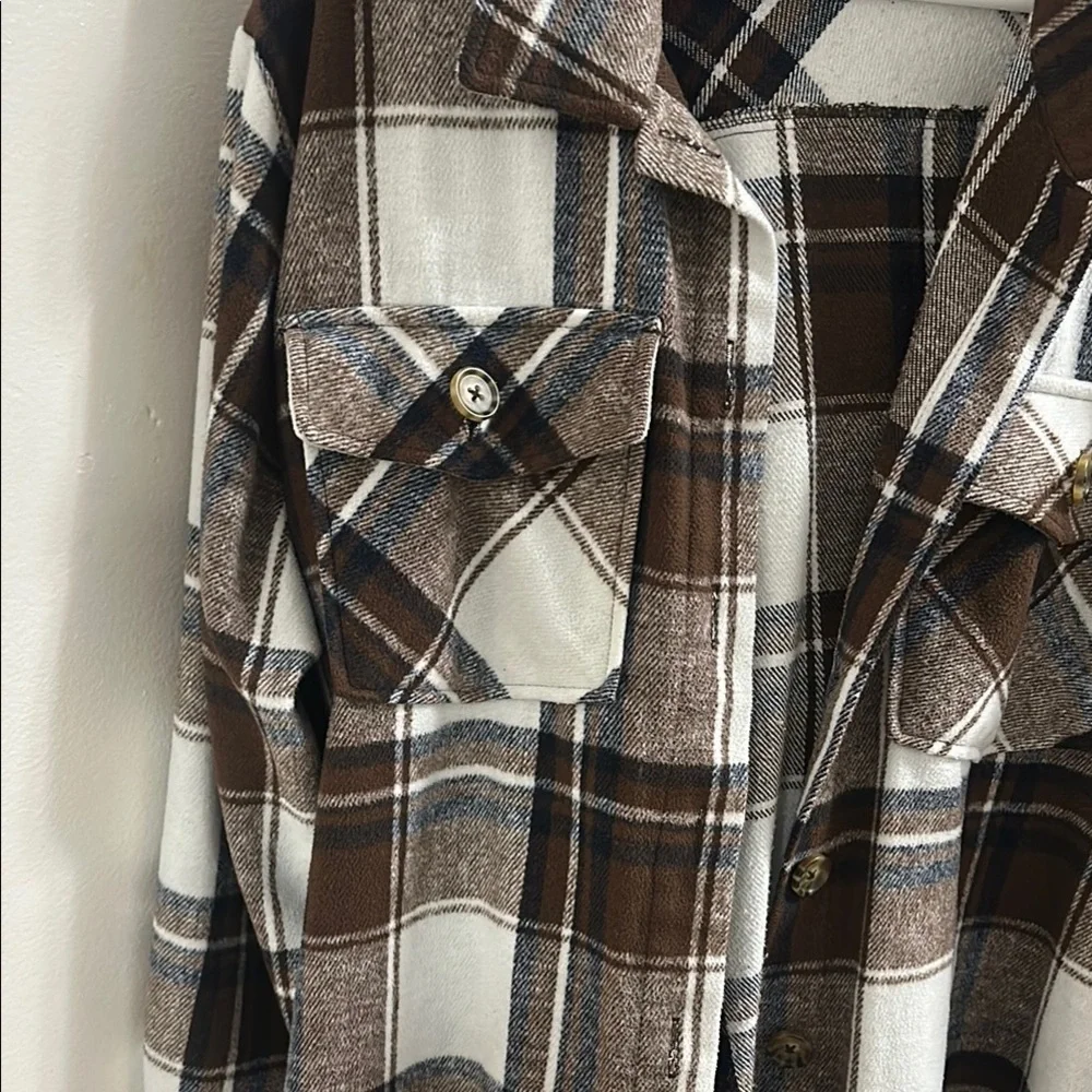 Brown and White Plaid Button-Up jacket - Picture 4 of 5